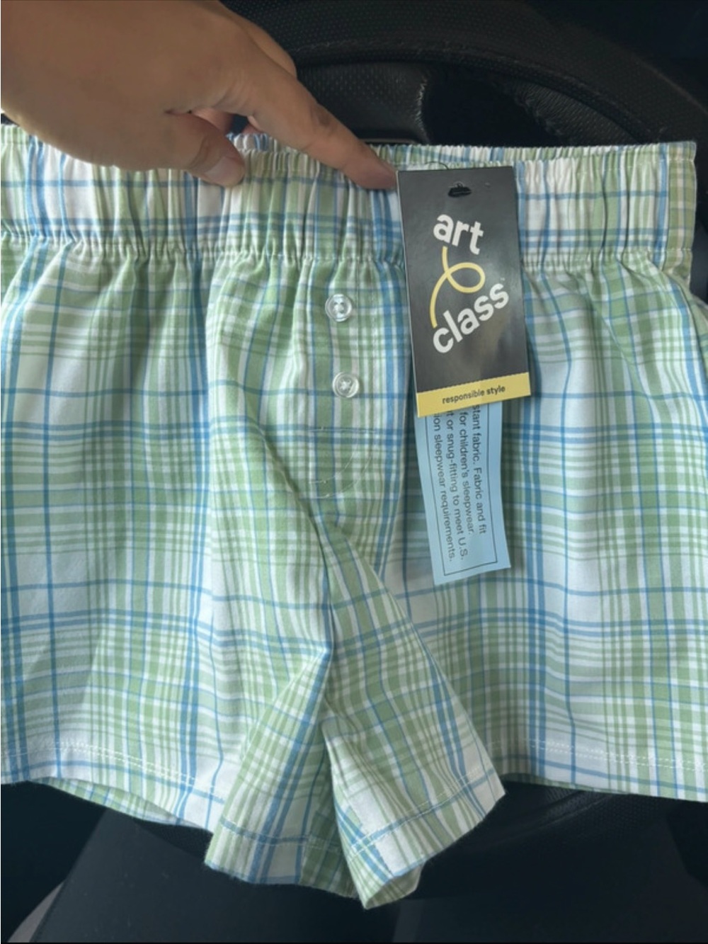 art class boys Light Green and Blue Plaid Boxer Shorts